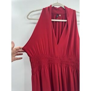 Tahari M Red Dress Midi Smocked Waist V-Neck Sleeveless Stretch Elevated Basic